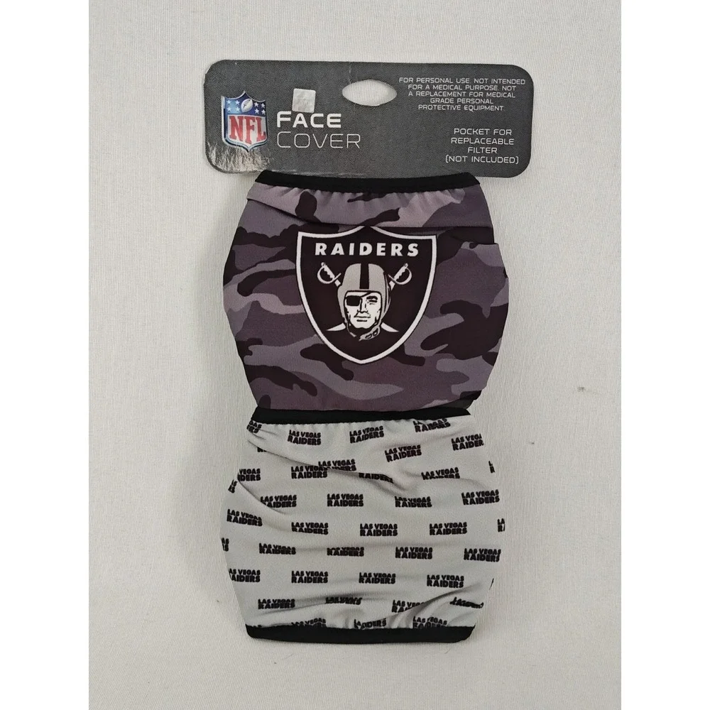 LAS VEGAS RAIDERS FACE MASKS COVERS LICENSED WASHABLE REUSABLE OSFM NEW 2PK CAMO